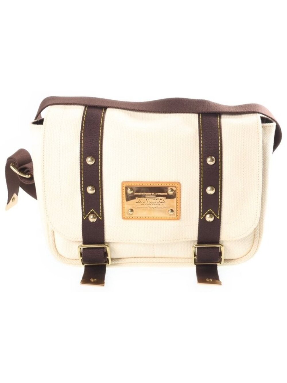 Louis Vuitton Antigua Besace PM Shoulder Bag Canvas Ecru Ivory Dark Brown
